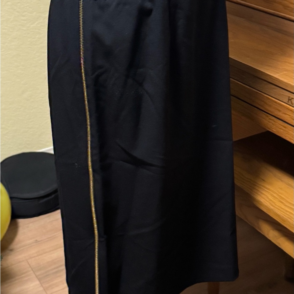 Calvin Klein Black Midi Skirt with Gold Accent Zippers